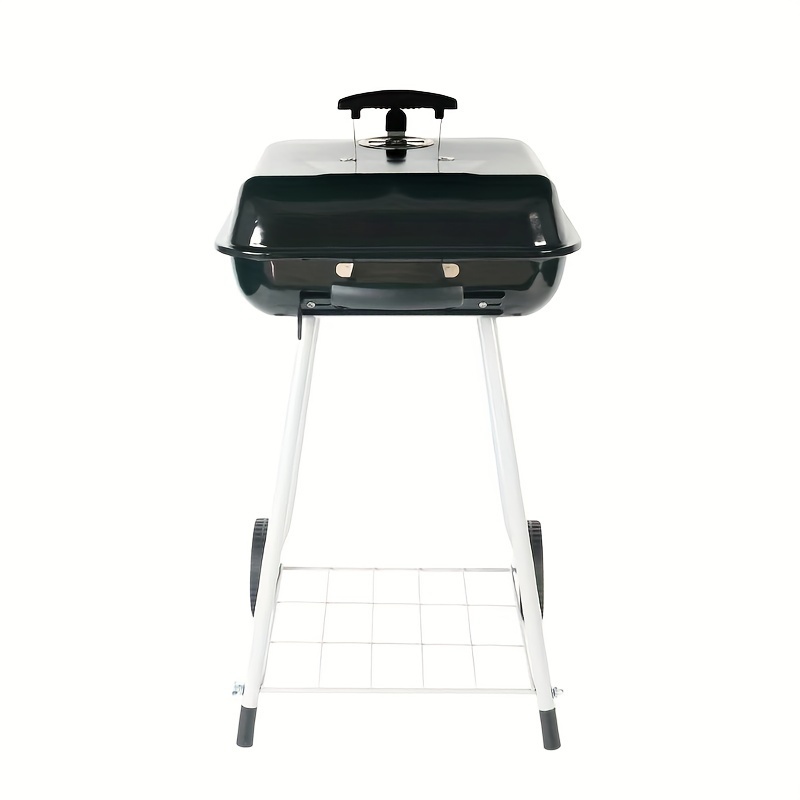 

1pc 17.5in Square Steel Charcoal Grill With Porcelain Coating, Wheels For , Adjustable Dampers - 302 Square Inches Of Cooking Space, Handling Up To 16 Burgers At - Fire Bowl, And Lid Included