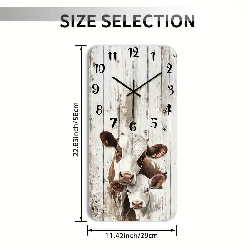 TEMU 1pc Rustic Farm Animal Portrait Wall Clock - Wooden Square Non-ticking Decorative Clock With Calf Design, Aa Battery Operated (not Included) For
