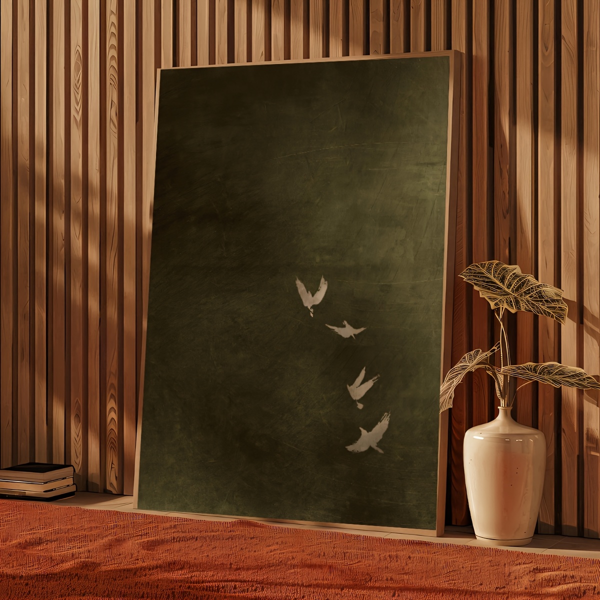 TEMU 2d Flat, 1pc Modern Minimalist Olive Green Bird Poster - Frameless Canvas Painting Suitable For Living Room, Bedroom, Kitchen Decor, Reusable