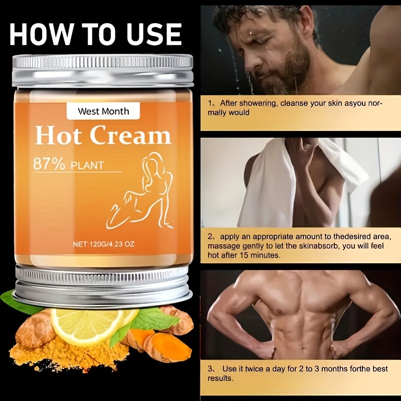 of hot cream designed for   men and women this lotion enhances exercise by promoting sweat it provides long lasting moisture and   the skin on   thighs and the abdomen making it suitable for   skin type Product details 7