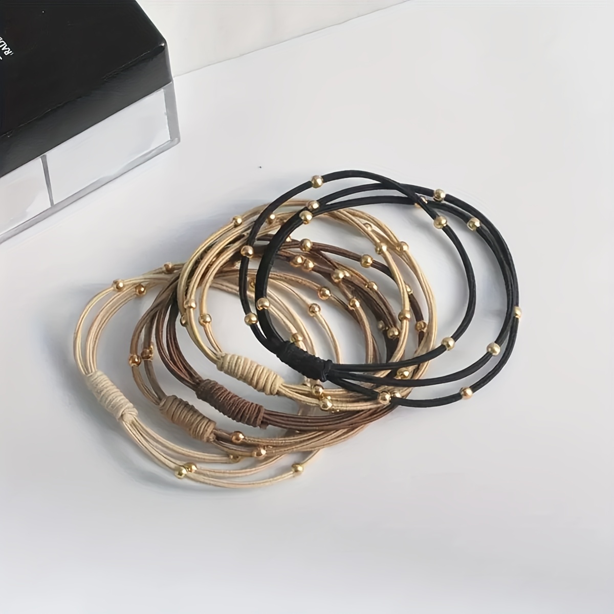 5pcs Bohemian Style Golden Bead Hair Ties, High-Elasticity