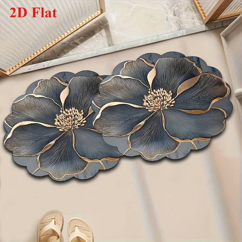 TEMU 2d Painting 1pc Irregular-shaped Gray Floral Pattern Diatomite Bathroom Anti-slip Mat, Non-slip Rubber Bottom, Durable, Absorbent, And Easy-to-