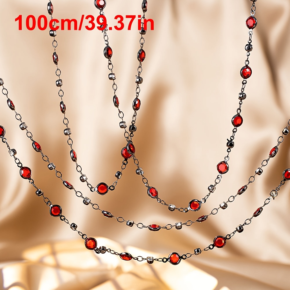 1 Meter Of Red Glass Round Beads On Copper Chains For Gothic Clothing Jewelry And Projects