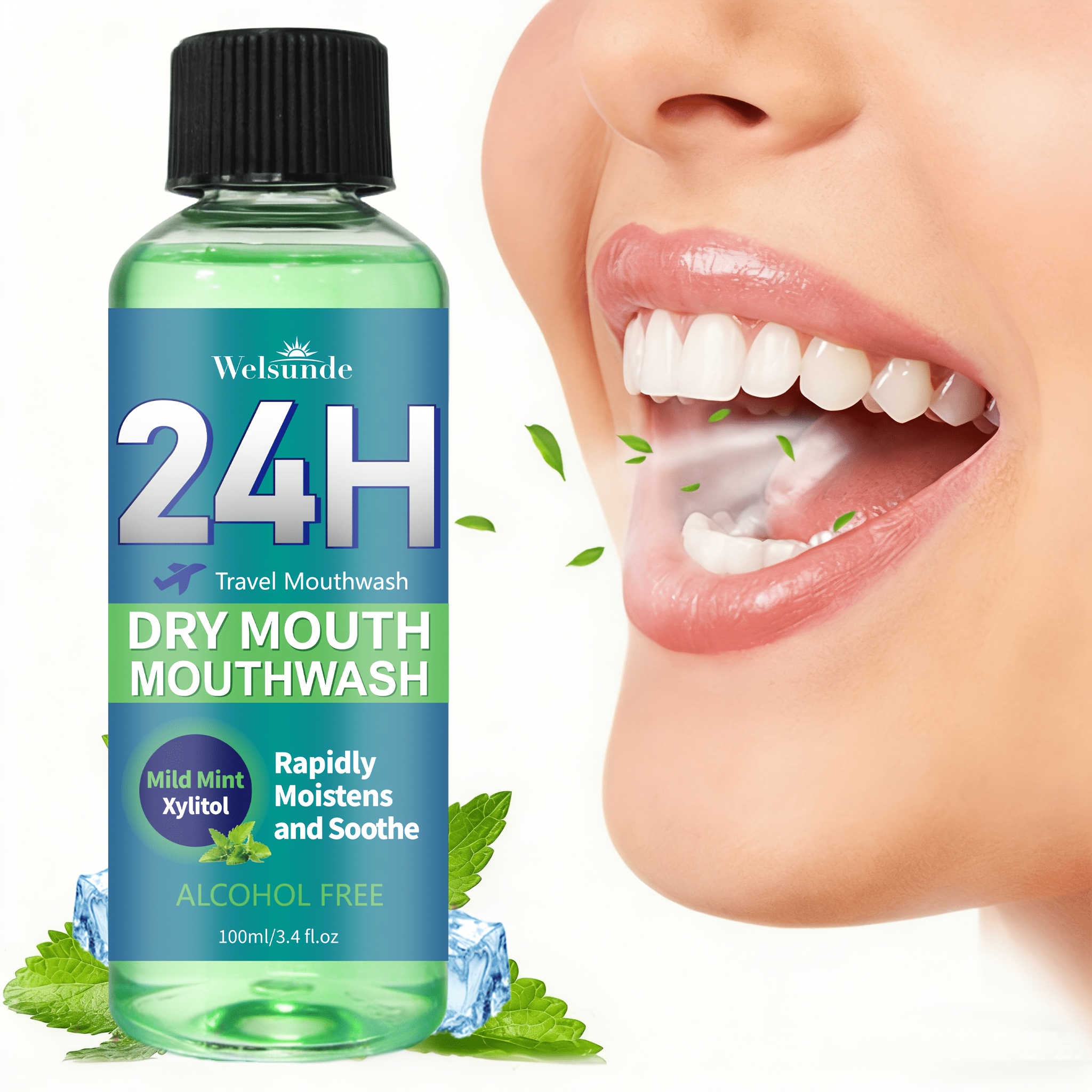 24H Dry Mouth Mouthwash - Rapidly Moistens And Soothes with a Minty Taste, Contains Xylitol, Helps Maintain Oral Comfort, Long-Lasting Oral Comfort, Travel Mouthwash, No Oral Irritation, Natural Ingredients for Daily Oral Care, Suitable for Everyone - Image 2