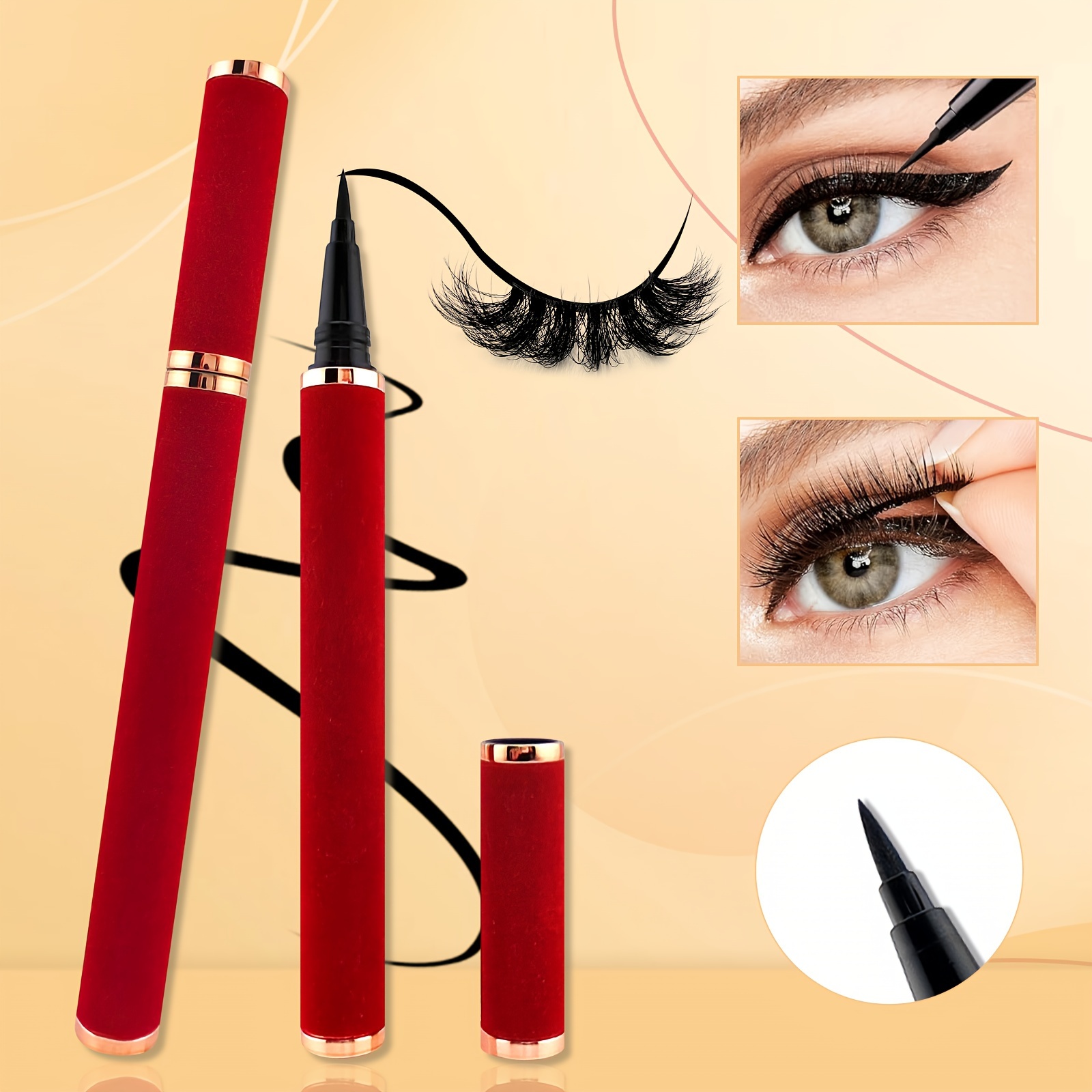 Image of 1pc Eyelash Glue And Eyeliner Dual-end Lash Liner, Red Velvet Material, Elegant , Portable And , Waterproof, Gift Option, Eyelash Liner