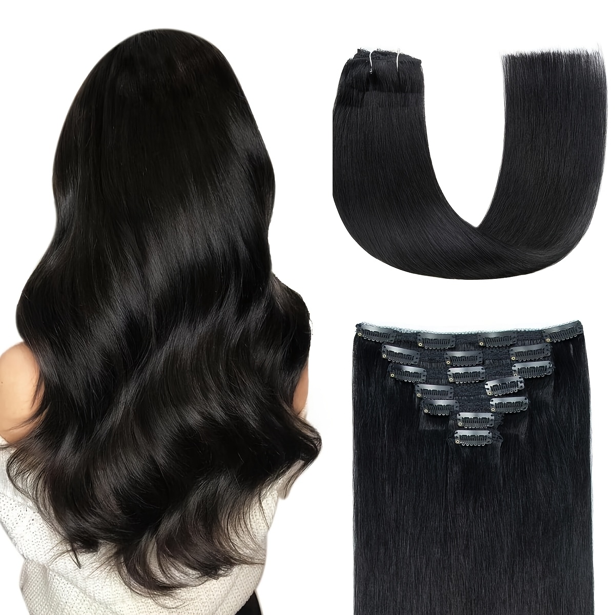 [ Abijale ] 7pcs Clip In Extensions Brazilian Human Hair Extensions Clip Ins Natural Black Y Straight Hair Extensions Clip In Human Hair For Long Hair And To Fall Off