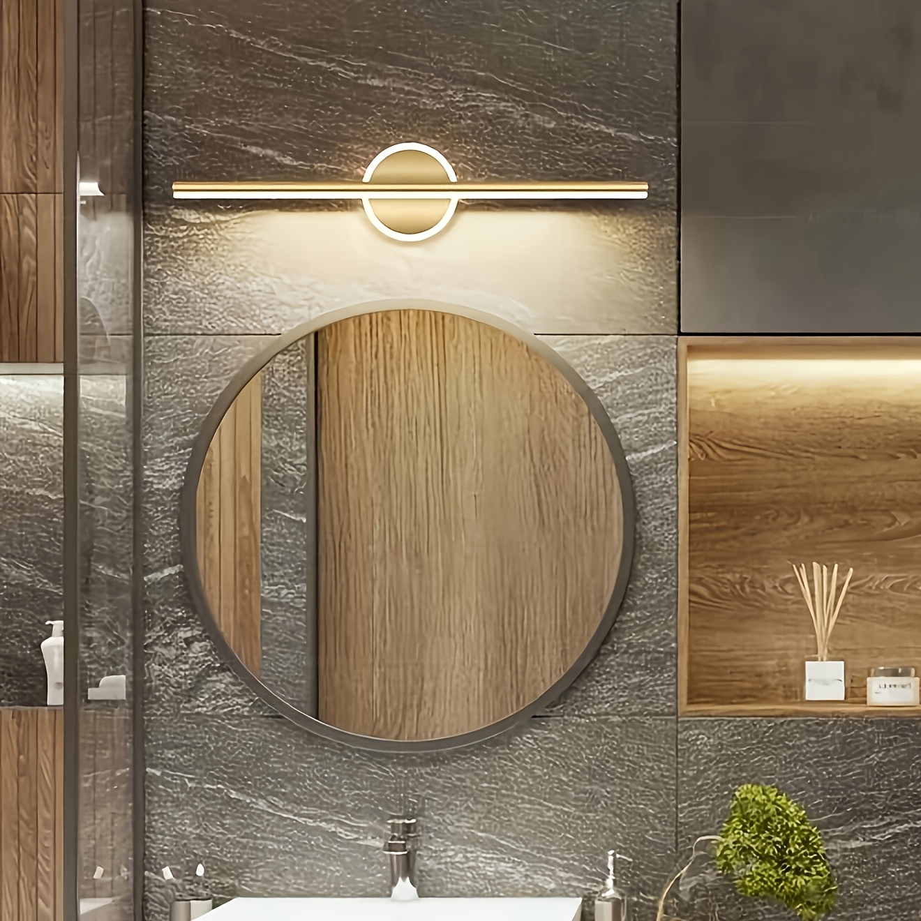 1pc Easy Wall Lamp Luxury Home Decor Modern LED Mirror Wall Light, Home Decoration Lighting Minimalist Mirror Light Decorative Fixture Warm 4000K Mirror Wall Lamp Black/Golden, Suitable for Bedroom Study Living Room Lighting