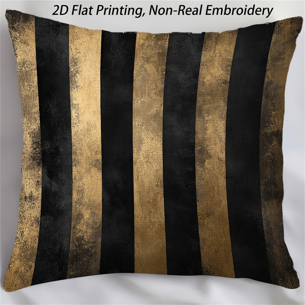 TEMU 2d Flat - A 2d Flat Printed Throw Pillow Cover Featuring Black And Golden Textures. It Has A Double-sided Design With Non-real Embroidery, Made
