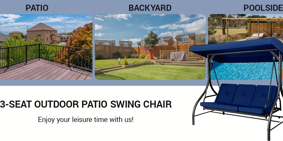 3 Person Patio Porch Swing Outdoor Converting Swing Glider Hammock with Adjustable Canopy, Cushions for Outside Backyard, Garden (Pillow Not Included)