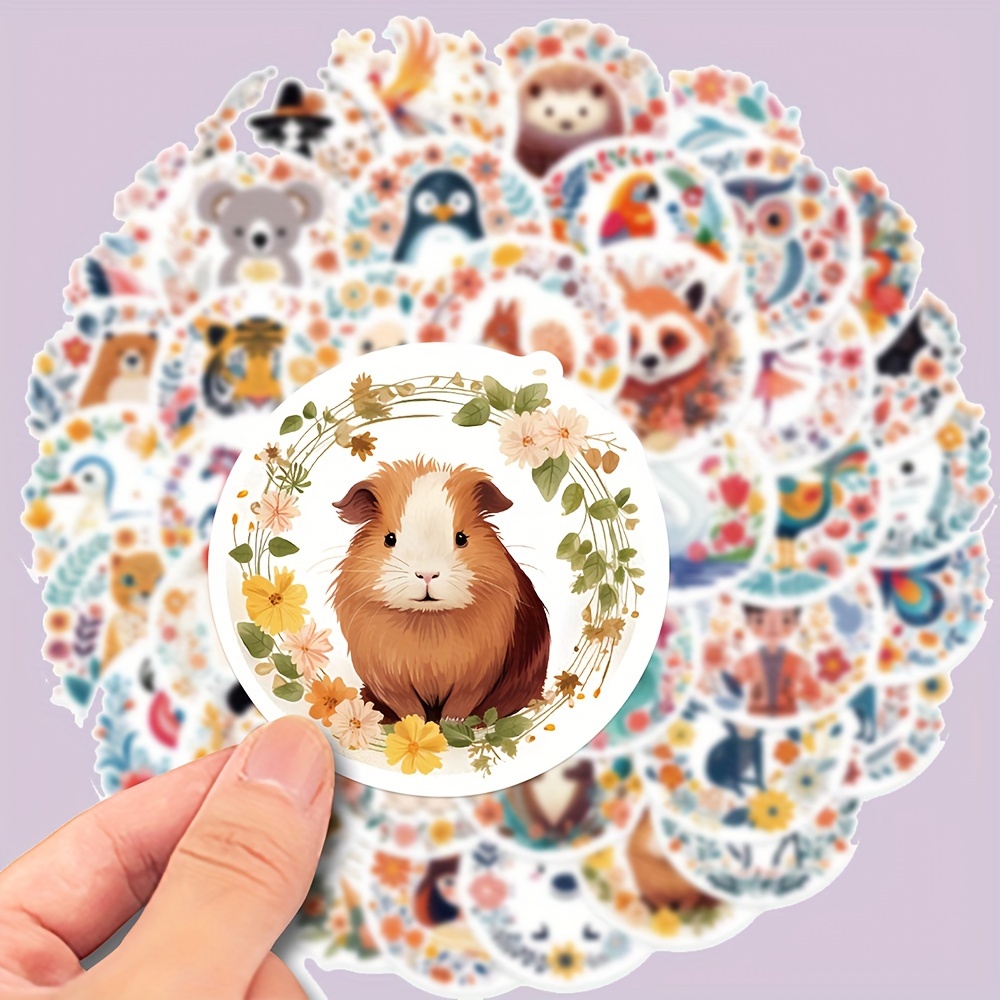 50pcs Animal And Floral Doodle Stickers For Decoration On Guitars, Notebooks, Luggage, Laptops, Motorcycles, And Skateboards