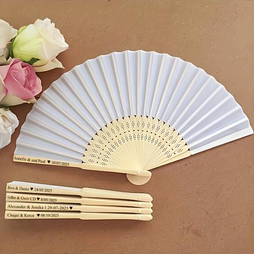 50 Elegant White Folding Fans, 23.01 cm – Wedding and Party Decorations | Exquisite Design | Material Gift