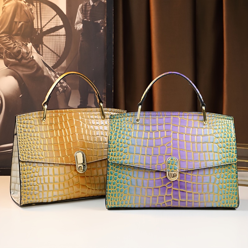 Yellow Crocodile Pattern Handbag full view