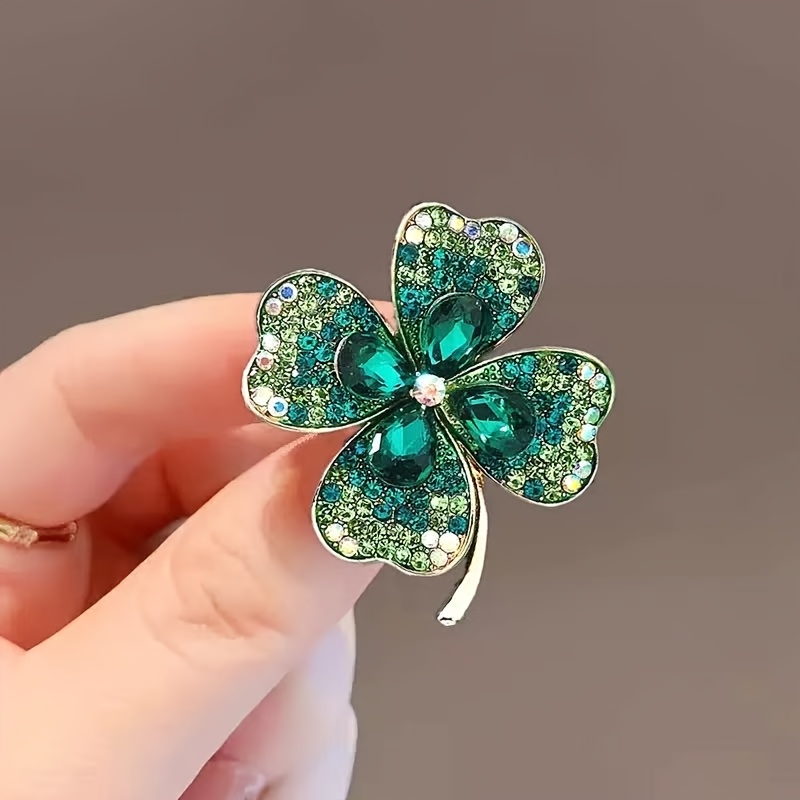 TEMU 1 broche de con diamantes de verdes, cristal sintético , alambre de anti-robo, adecuado para suéteres, abrigos, broches para sombreros, vestidos