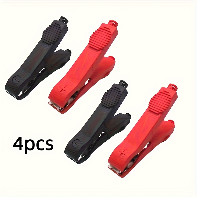 TEMU Pinze a coccodrillo /4 pezzi da 35 A - Lunghezza 2,95 pollici - Pinze a coccodrillo placcate con maniglie rosse e nere, compatibili con batterie