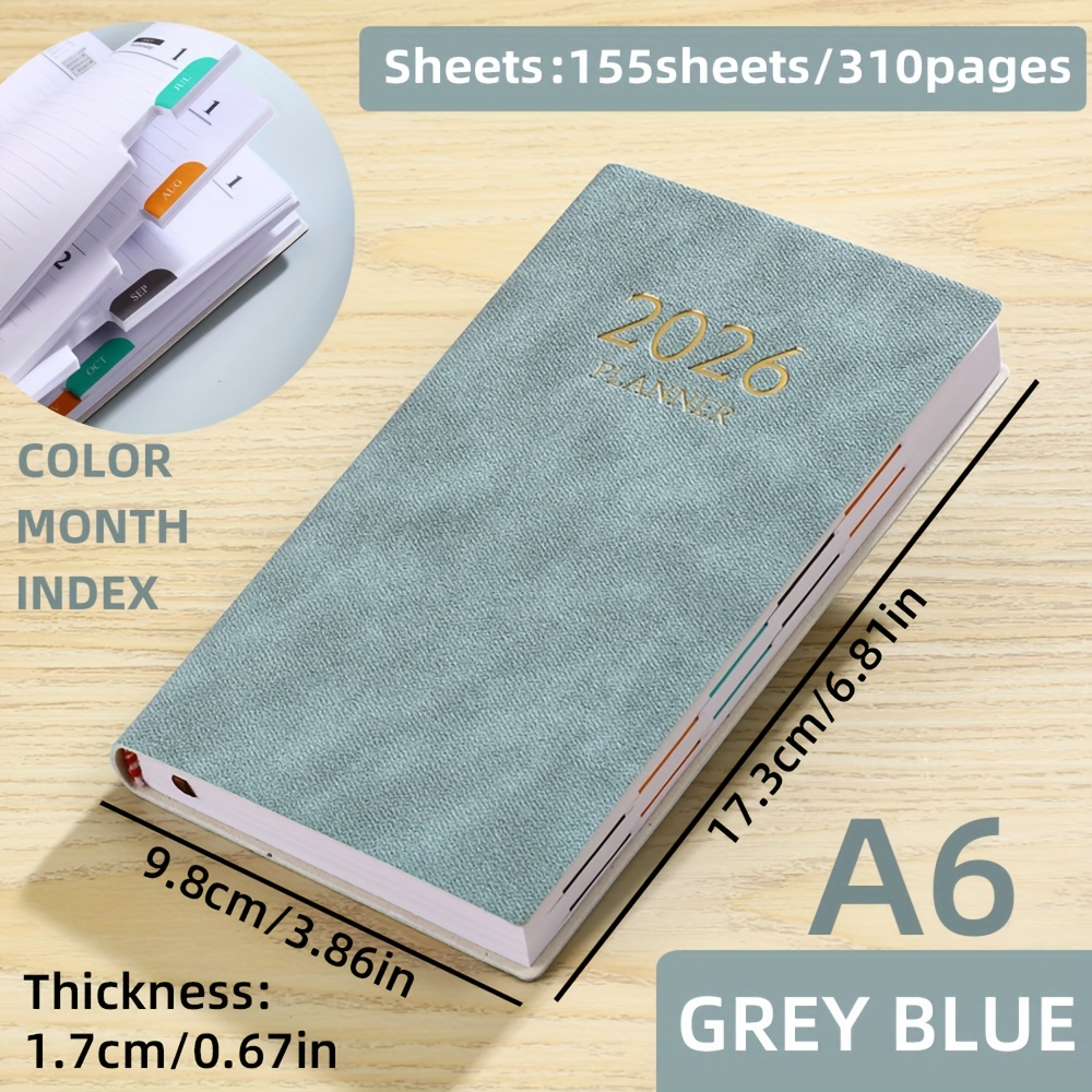 TEMU A6 Size 2026 Daily Planner Calendar, 155 Sheets 310 Pages Thickened Daily Planner, Use Time Is 2026 To December 2026, Colored Monthly Index