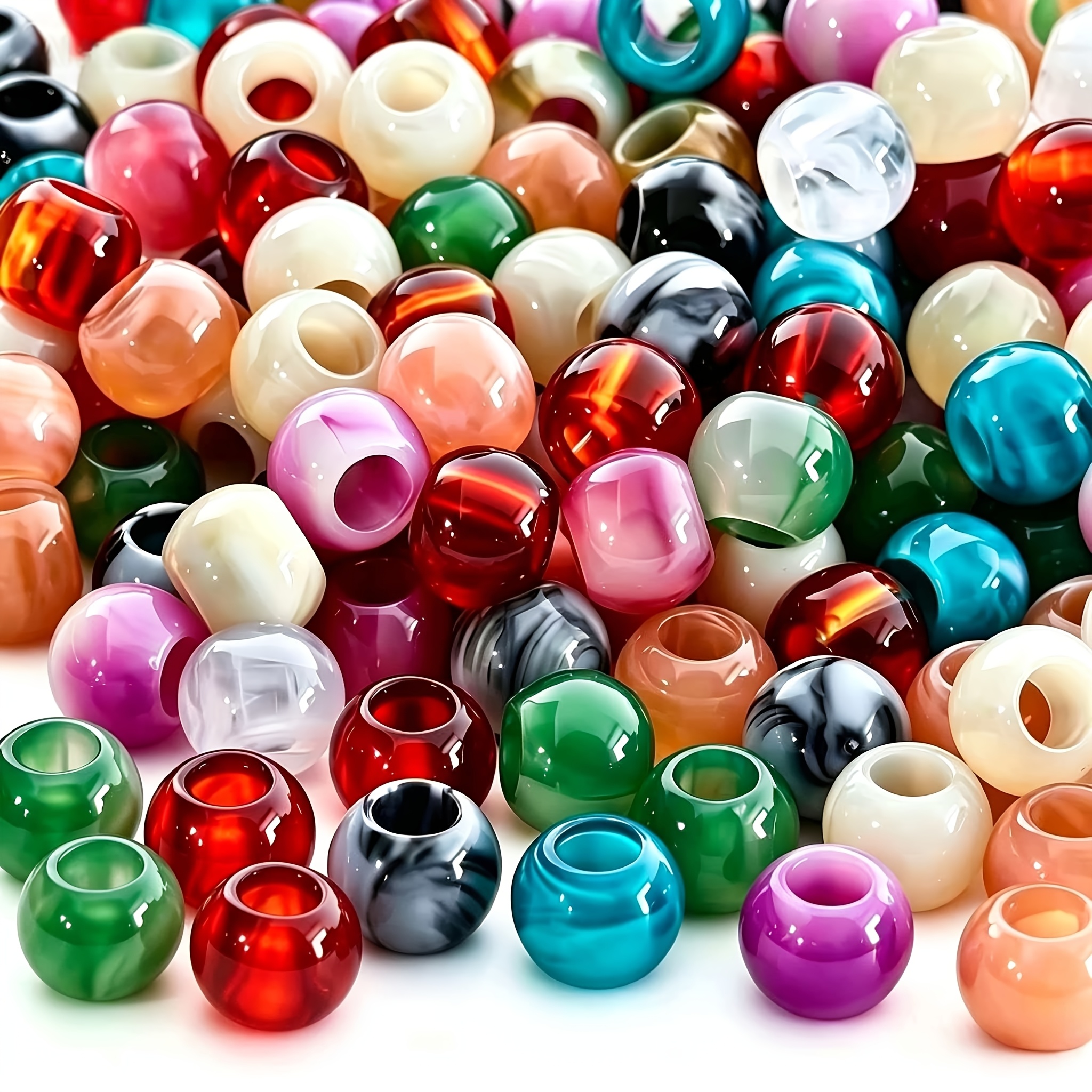 TEMU 99 piezas de cuentas redondas de con agujero grande de 8 mm, colores surtidos, degradado, de jadeita de , cuentas acrílicas, materiales para