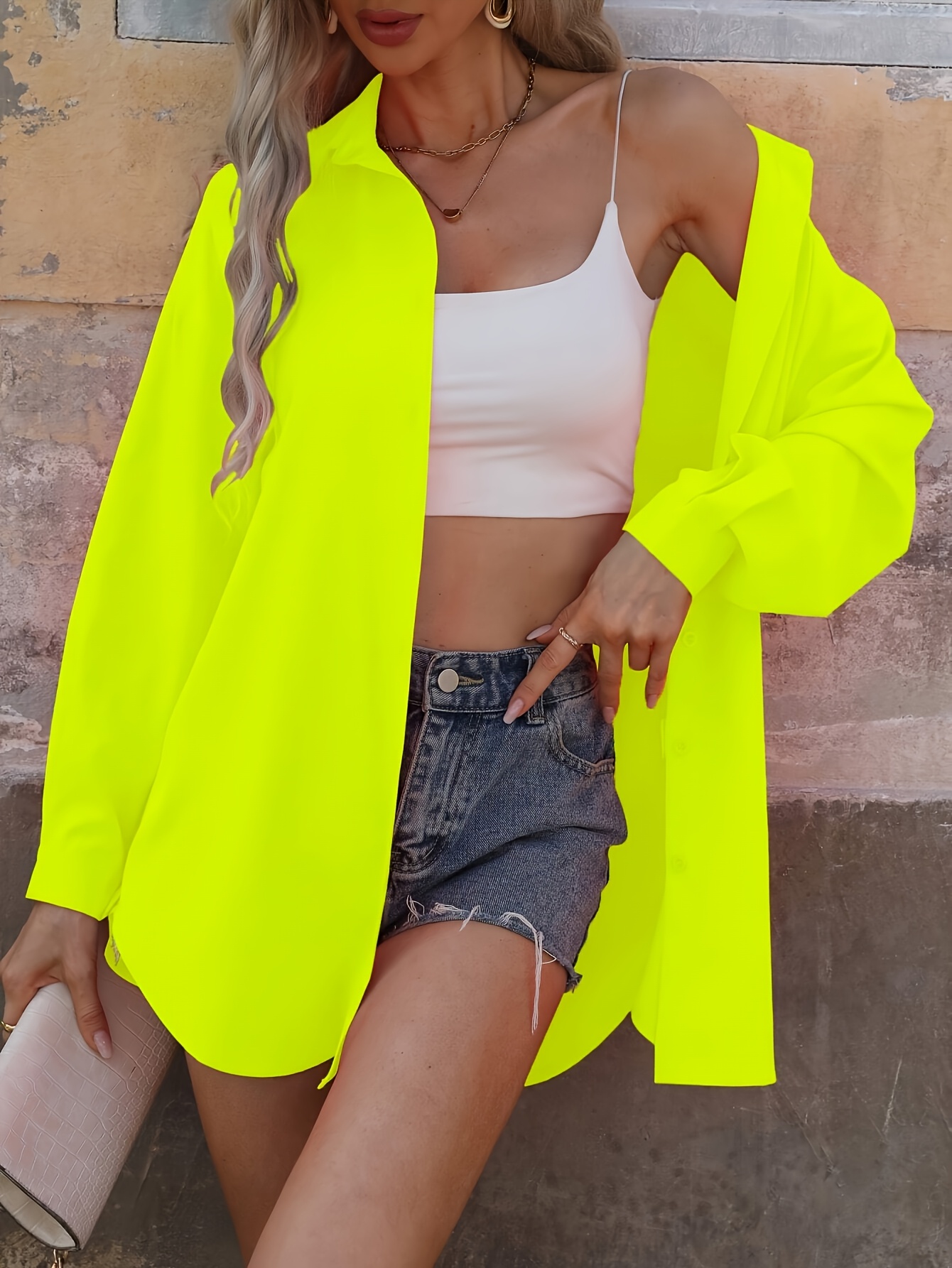 camiseta larga naranja neón mujer poliéster Temu Guatemala