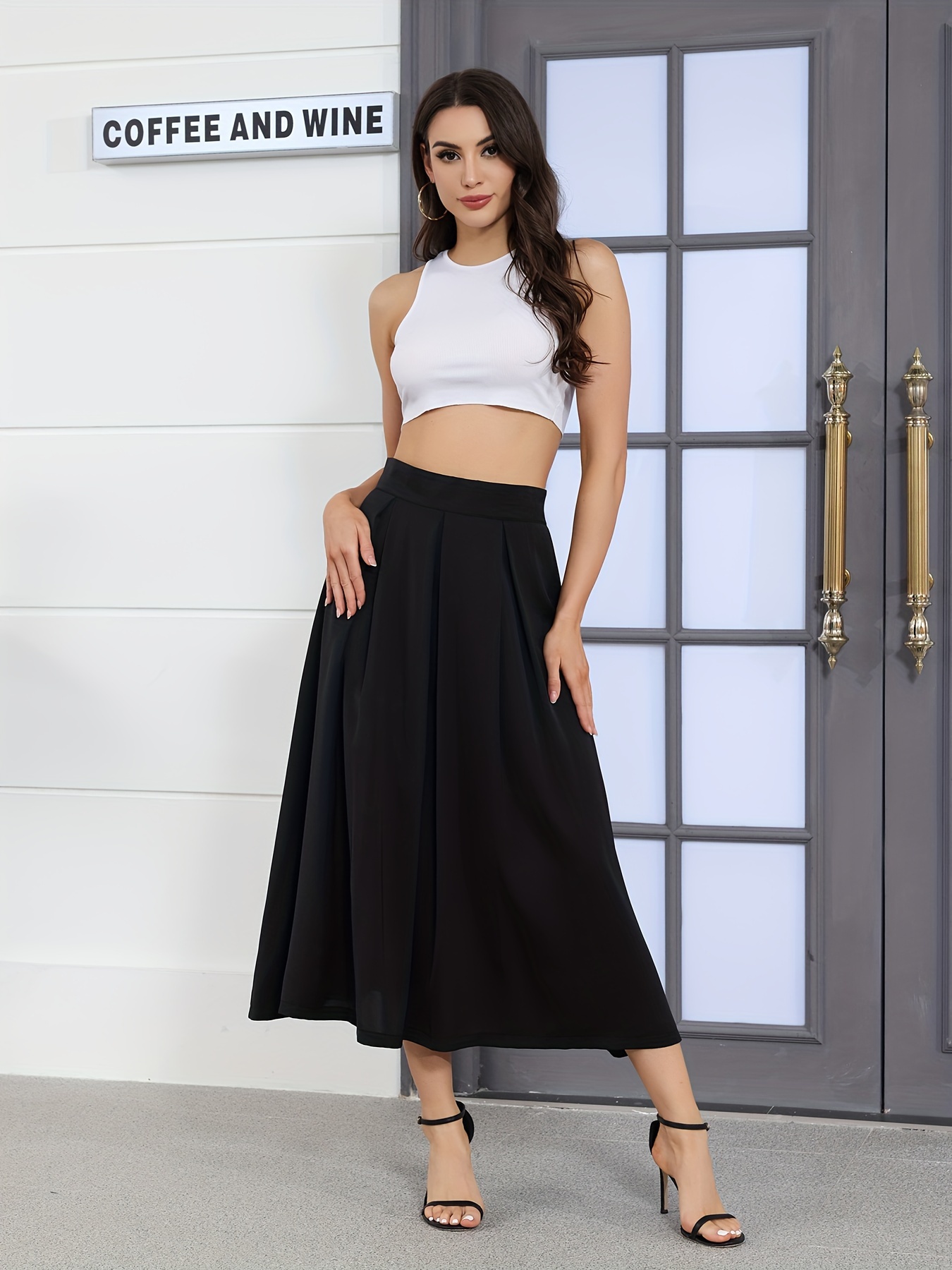solid color high waist skirt elegant pocket pleated maxi skirt for spring summer womens clothing