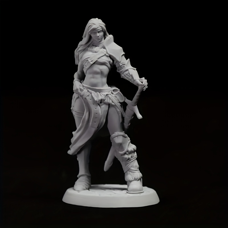 

1pc Unpainted Female Warrior Miniature Model Kit - Diy 3d Printed Resin Figure For Hobbyists And Collectors, Abs Material, Age 14+