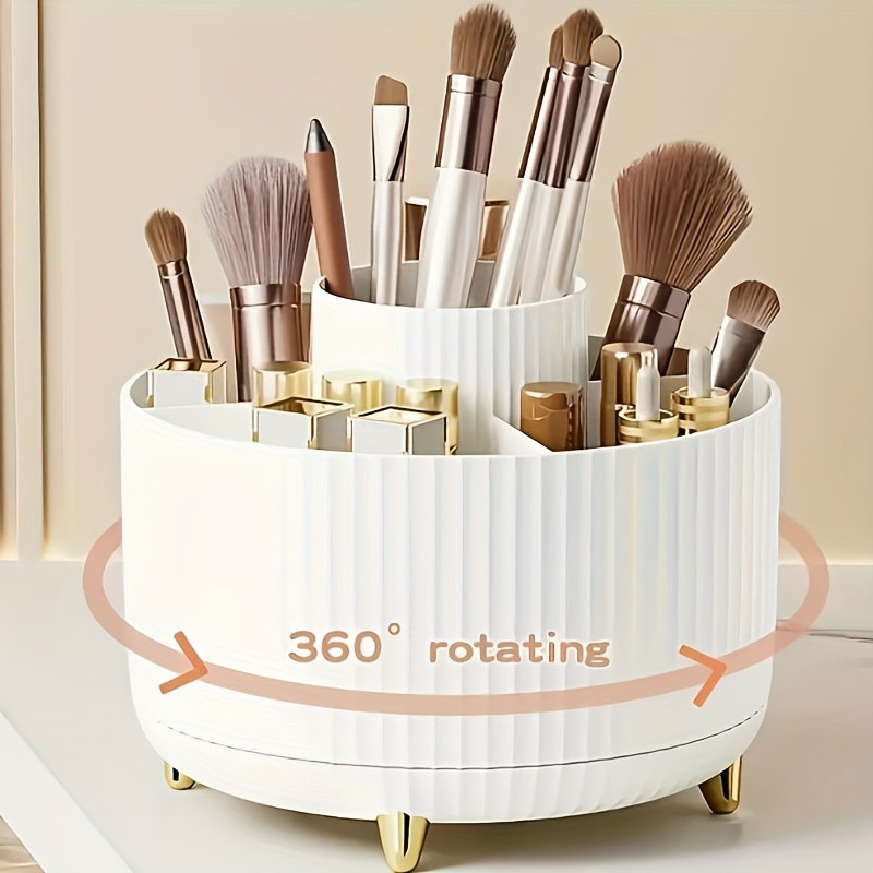 

Rotating Cosmetic Storage Organizer - 1pc Multi-function Plastic Makeup Holder, Brush & Skin Care Product Container, Baigou Area Manufactured Desk Organizer