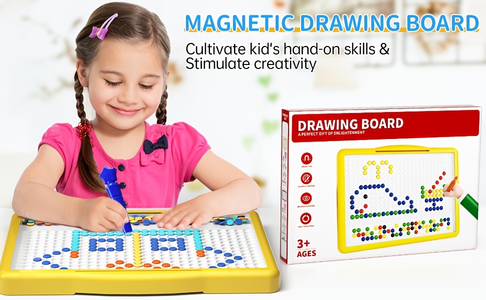 large magnetic doodle board with pen 200 dot beads blue yellow art pad magnetic drawing board suitable for 3 4 5 6 years old toddlers educational travel toy gift for learning Product details 0