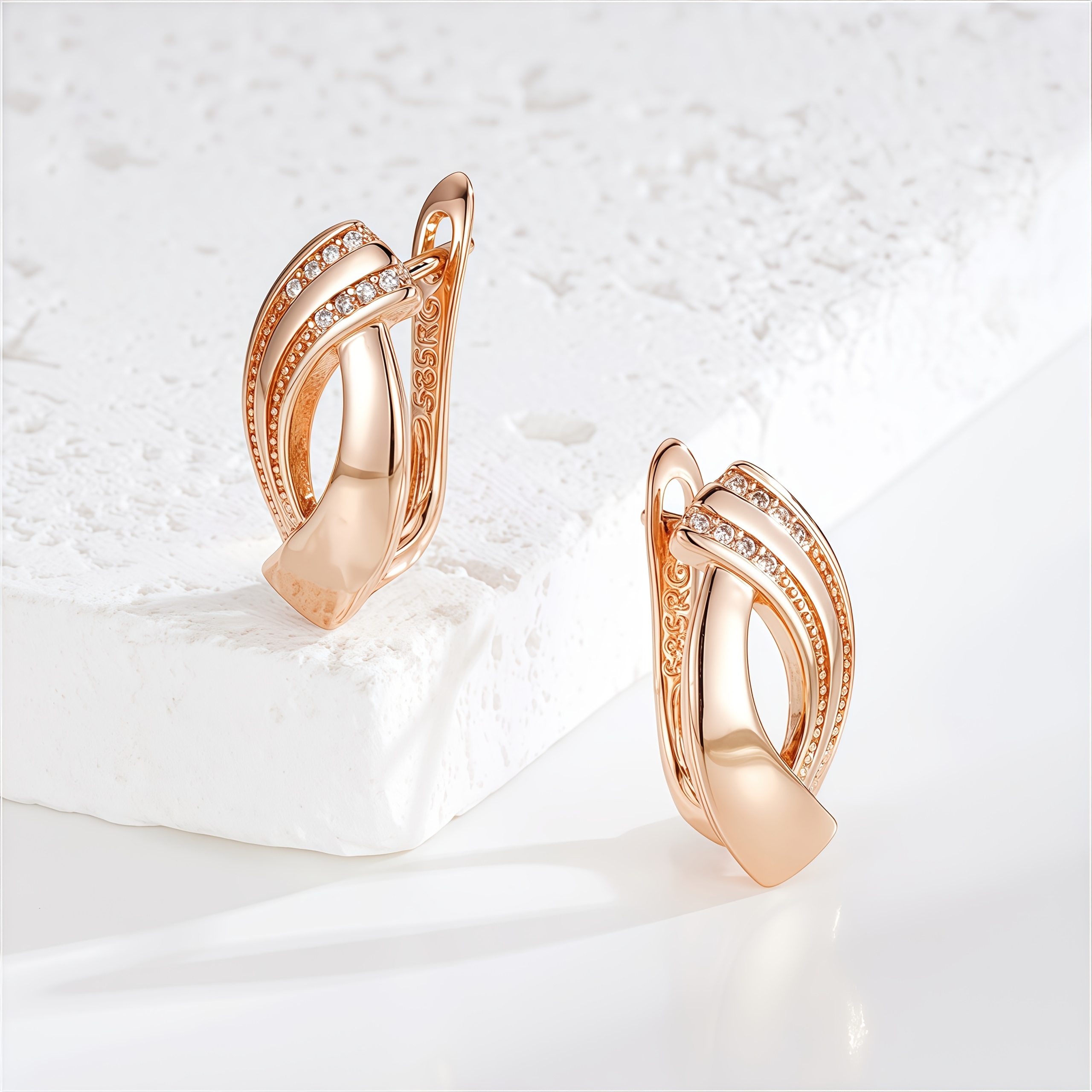 Image of A Pair Of Rose Golden High-end Exquisite Low Allergy Copper Material Plated 14k Women's Earrings, Elegant And Luxurious With Synthetic Synthetic Zirconia Inlaid