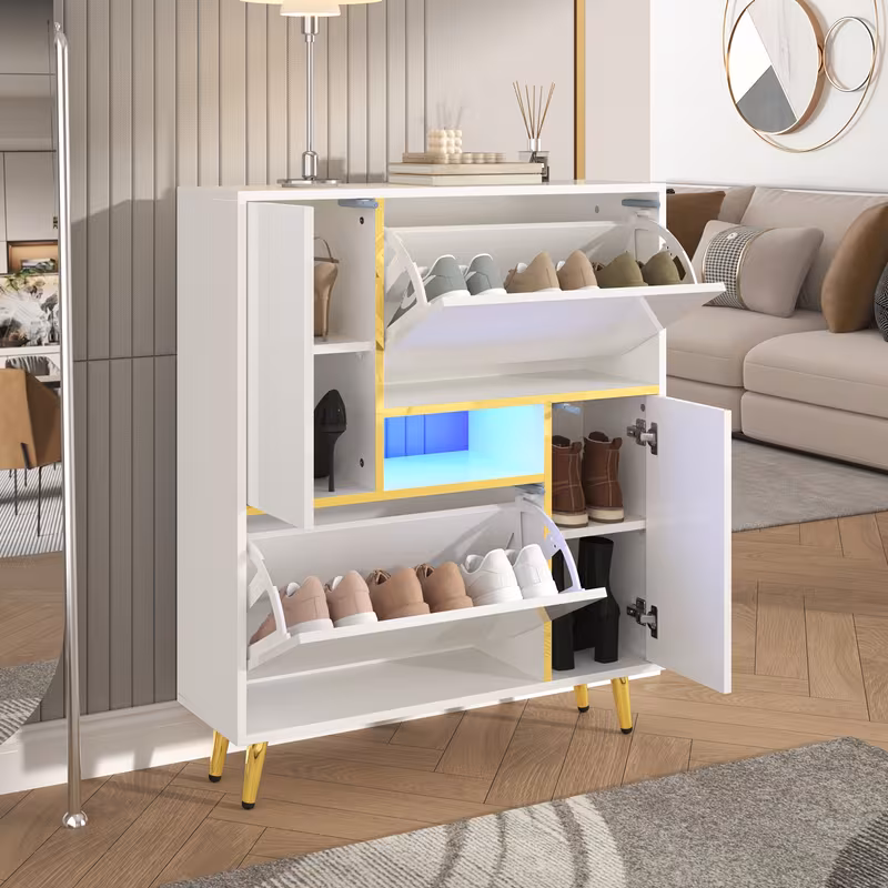 modern shoe cabinet white shoe cabinet high gloss front suitable for living room and foyer 80 x 25 x 96cm shoe storage solution minimalist decor freestanding cabinet homes 1