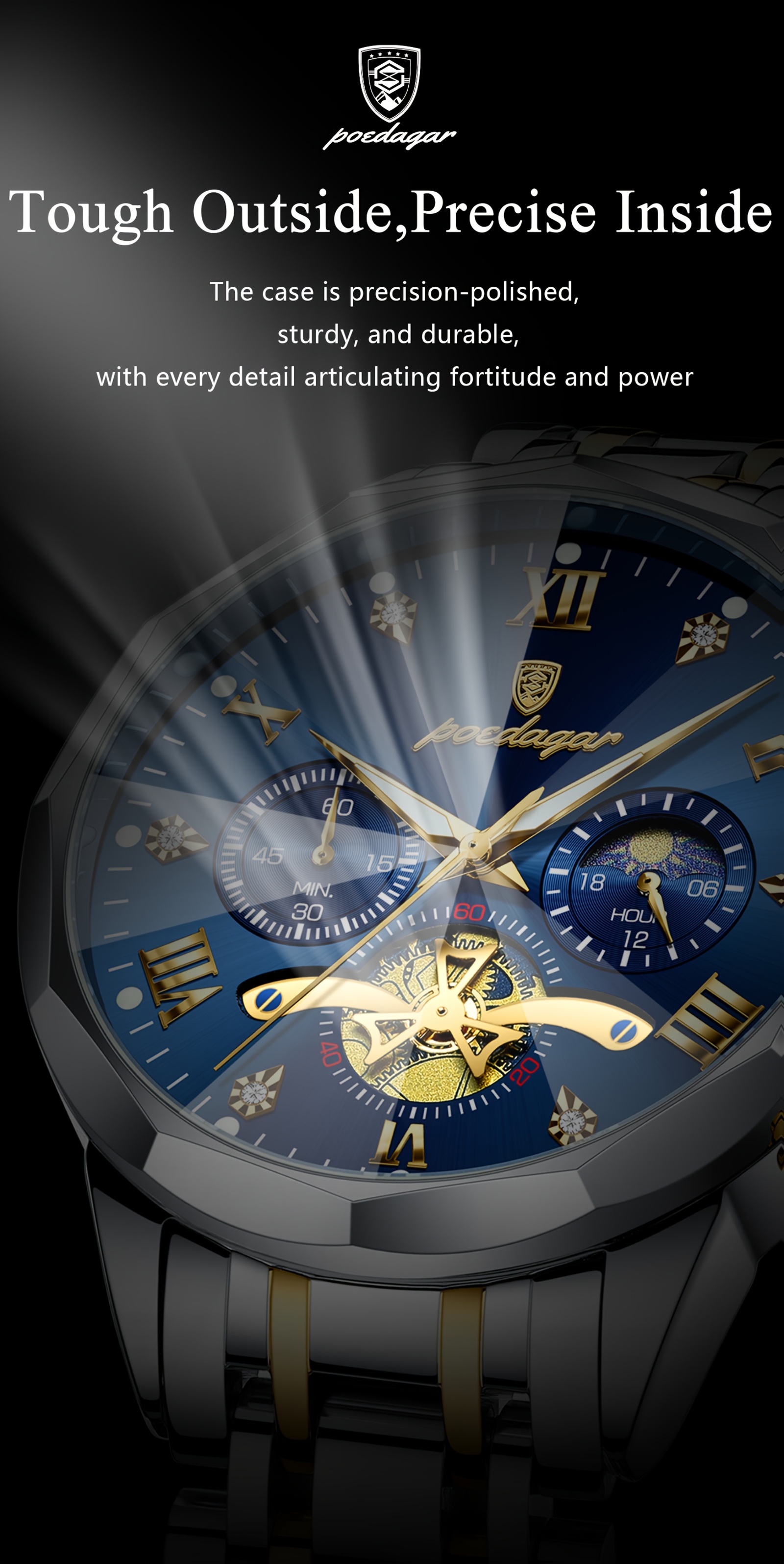 Luxe Stalen Band Herenhorloge Lichtgevend Waterdicht Chronograaf Dag En Nacht Display Heren Polshorloge