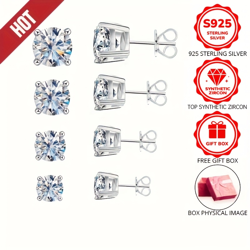 

Boucles d'Oreilles en Synthétique Ronde 925 Argent Pur 0.1-0.8 Carat Blanc 3/4/5/6mm pour des Femmes Accessoires Cadeau Féminin