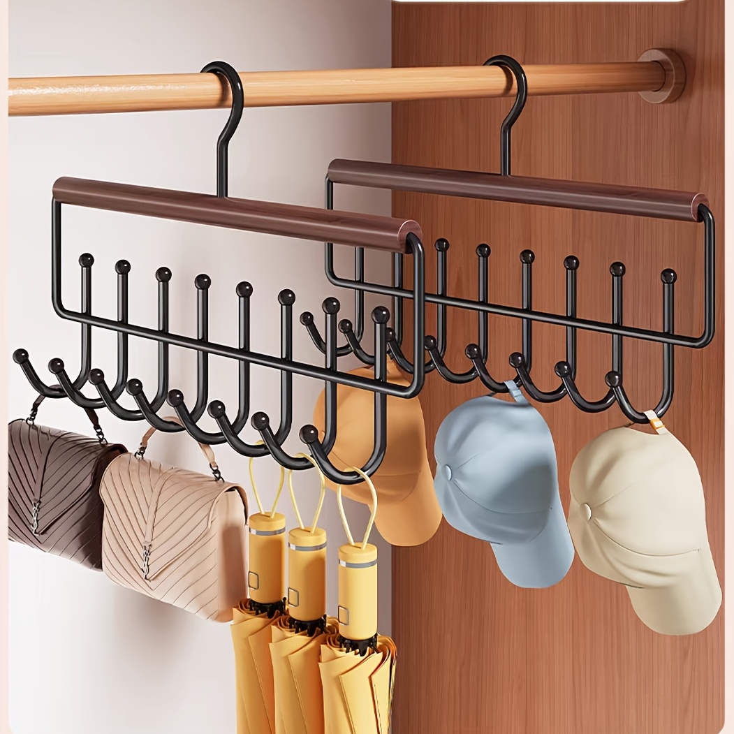 TEMU 2pcs Wooden Hangers With 8 Hooks, Vest Storage Rack For Underwear And Clothes, 360&deg; Rotating Space-saving Underwear Organizer With Metal Hooks, Perfect For Home And Clothing Stores