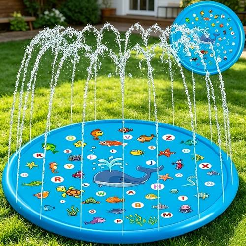 water play mat featuring blue and letters sturdy outdoor splash mat with spray feature lawn beach garden and activities fun water for children