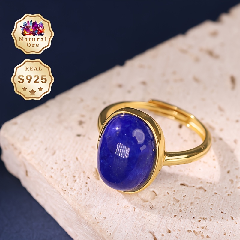 Women's Adjustable 925 Silver Lapis Lazuli Ring, Gift Box