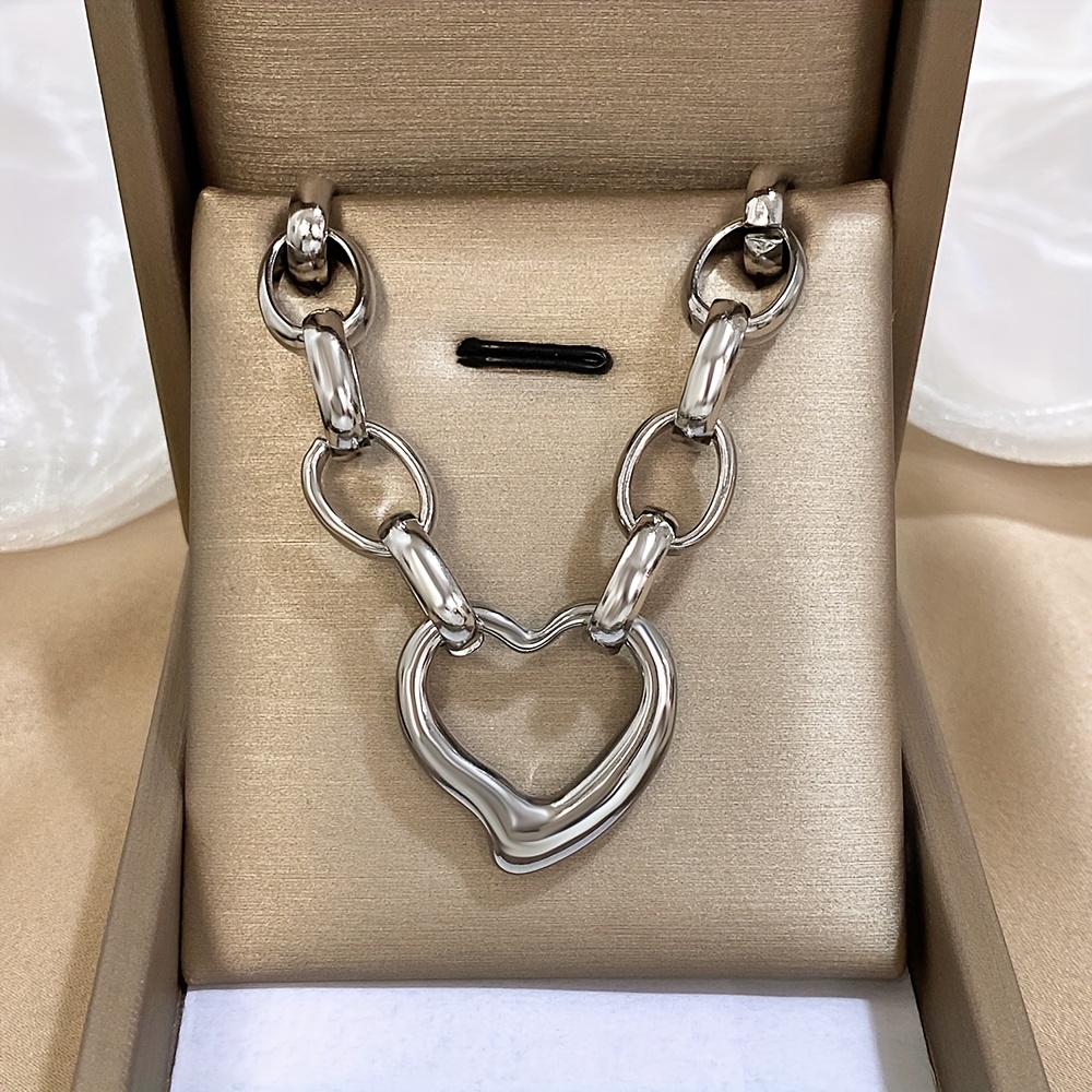 Image of 1pc Luxury Heart Stainless Steel Necklaces For Women Men- Elegant Fashion Accessories For Party, Wedding - Valentine's Day Gift