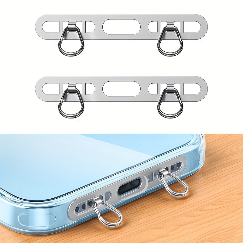 2pcs Double Hanging Phone Crossbody Lanyard Tab, Stainless Metal Phone Tether Tab, Charge Port, Cell Phone Strap For Phone Case