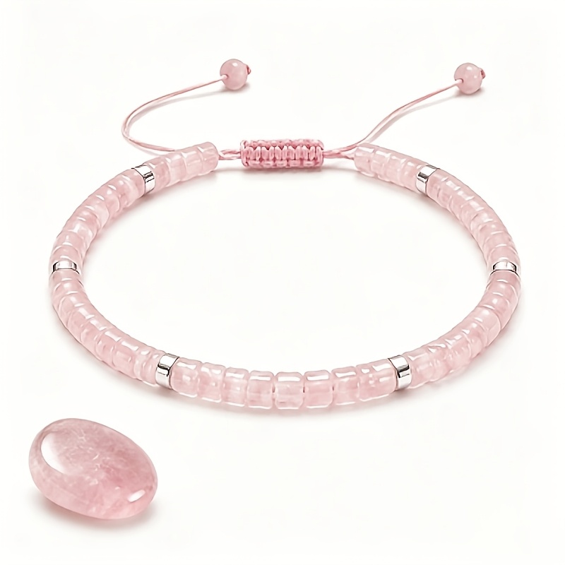 TEMU Pulsera de cuentas de natural de tableta de corte con separadores, ajustable, pulsera de pareja