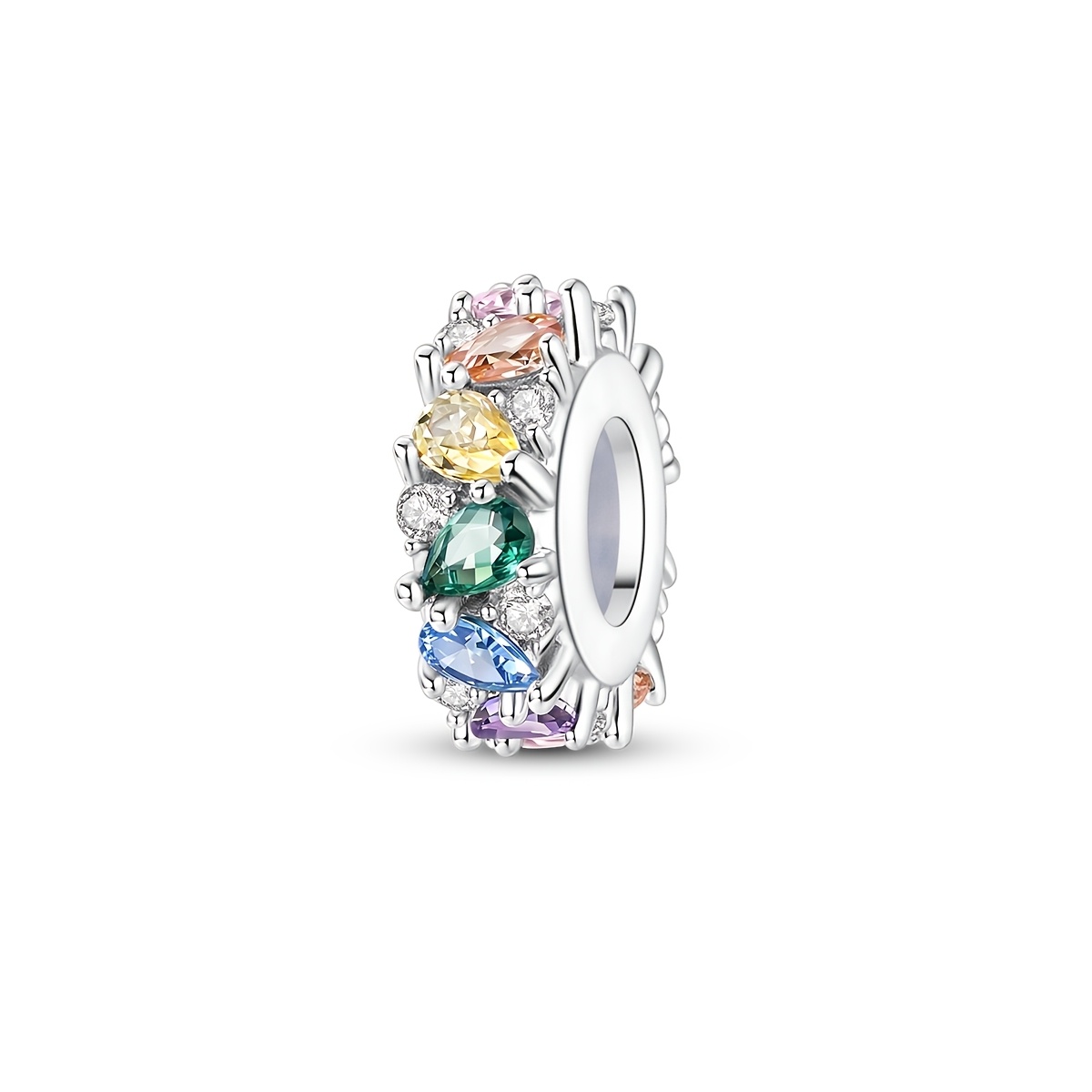 TEMU 1pc Silver Color Charms Beads For Women Colored Water Drop Coloured Shine Cubic Synthetic Zirconia Inlay Clips Box Packaging Jewelry Gifts Fits