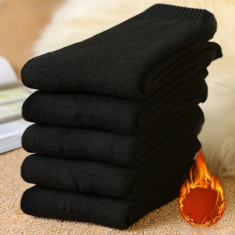 Image of 5 Pairs Winter Fleece Thick Mid-calf Men's Terry Socks, Warm And Comfortable Floor Socks