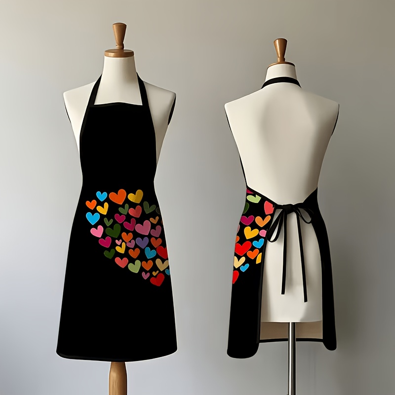 TEMU 1pc Heart-shaped Patterned Apron, Home Apron, Suitable For Bbq, Painting, Artists, Cooking, Baking, Featuring - Colorful Small Hearts Romantic