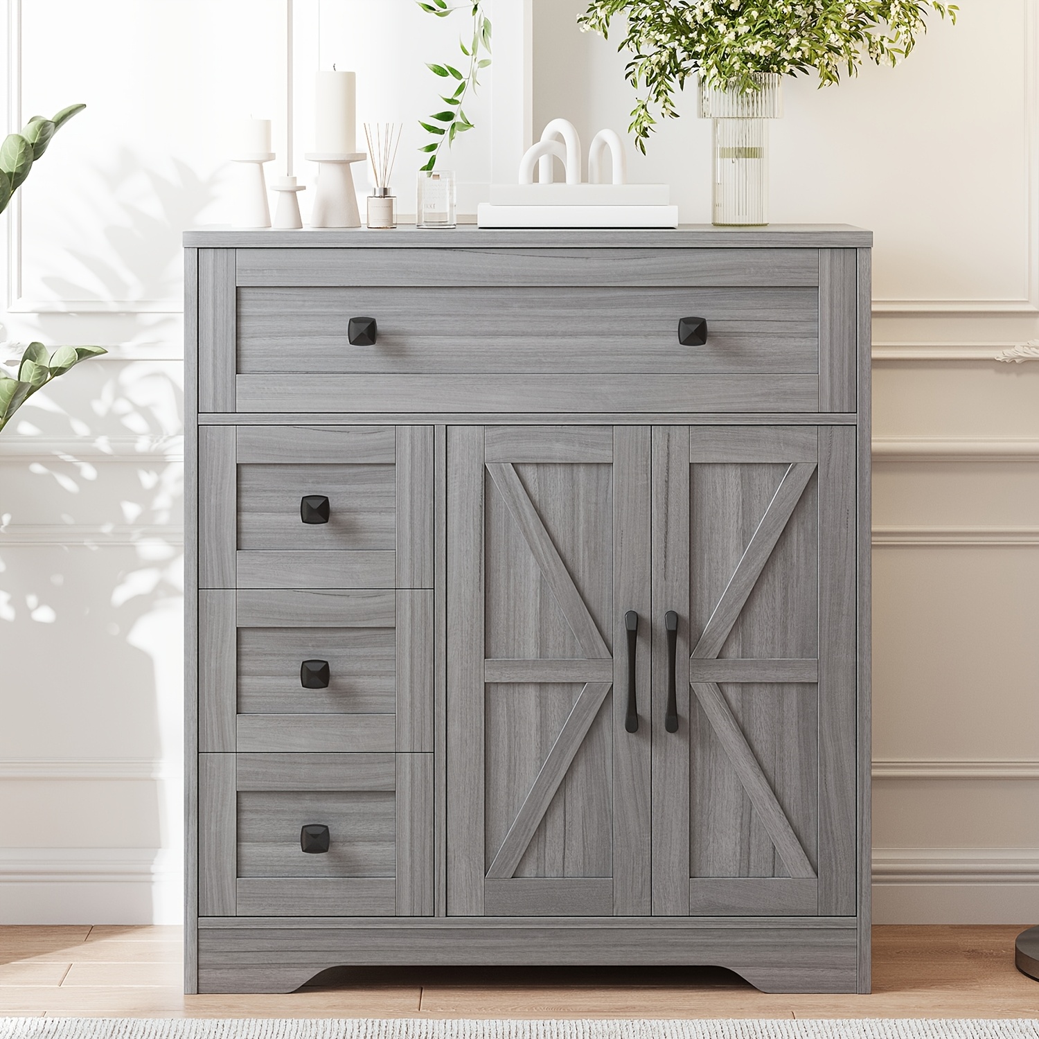 2-door 4-drawer Storage Cabinet - Freestanding Bathroom And Kitchen Organizer With Adjustable Shelves, Floor Cupboard For Living Room, Bedroom, Bathroom, Kitchen And Pantry - Storage Hutch