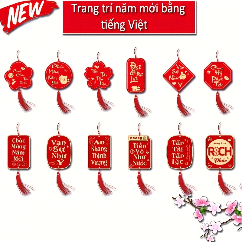 

Set Of 6 2025 Happy New Year Small Pendant Bonsai Decorations, Indoor And Outdoor Plant Ornaments, For Spring Festival Decoration.