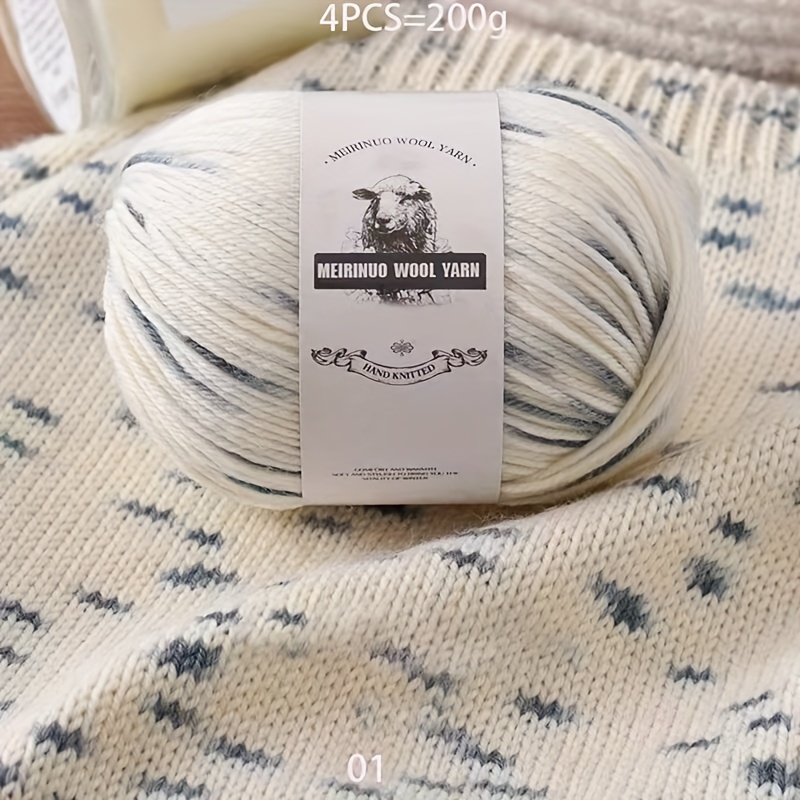 TEMU Lot de 4 pièces de fil luxueux 200g tricoté mérinos fantaisie en sections de couleur, et délicat au , , chaud et confortable (Laine 70%, 15%,