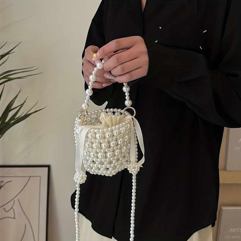 

Elegant Faux Pearl Bucket Bag For Women, Fashionable Crossbody Bag, Stylish Versatile Small Shoulder Purse, Elegant Luxury Prom Purse
