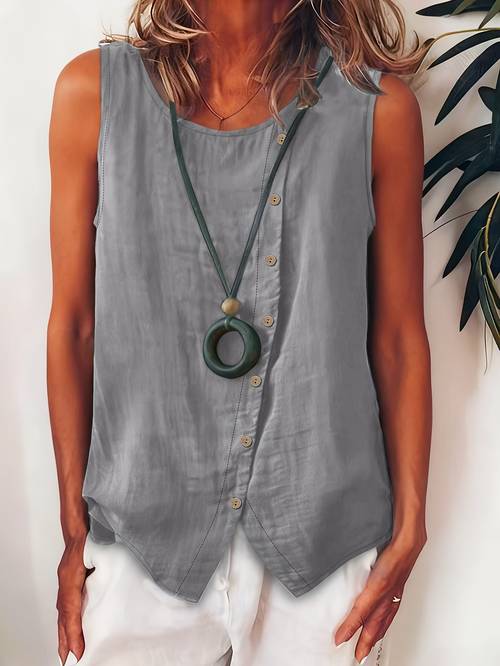 womens sleeveless button shirt with side single button loose vest bohemian style casual top
