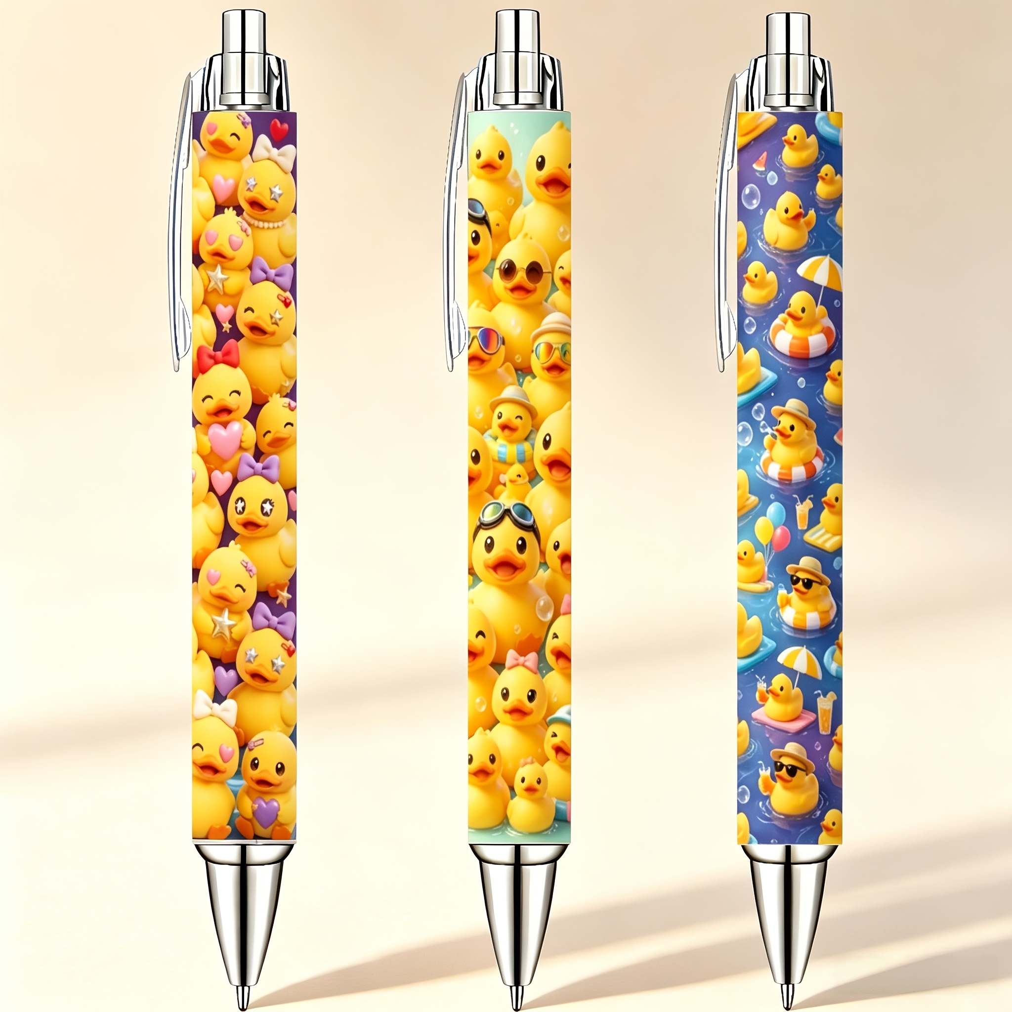 TEMU 3pcs Little Yellow Duck Ballpoint Pens, Fun Ballpoint Pens, Black Ink | Cute Writing Pens, Desk Accessories Suitable For Various Occasions Such