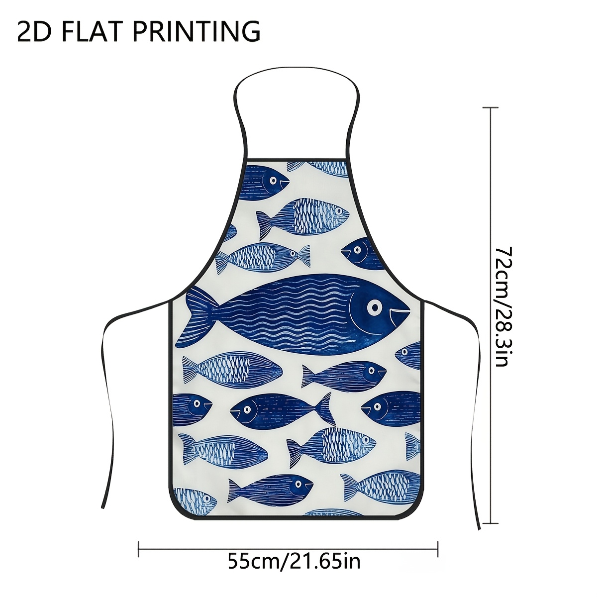 TEMU Delantal de cocina de 1 pieza para mujer y hombre, estampado de peces azules, delantal vestido utensilio de cocina, talla grande opcional para