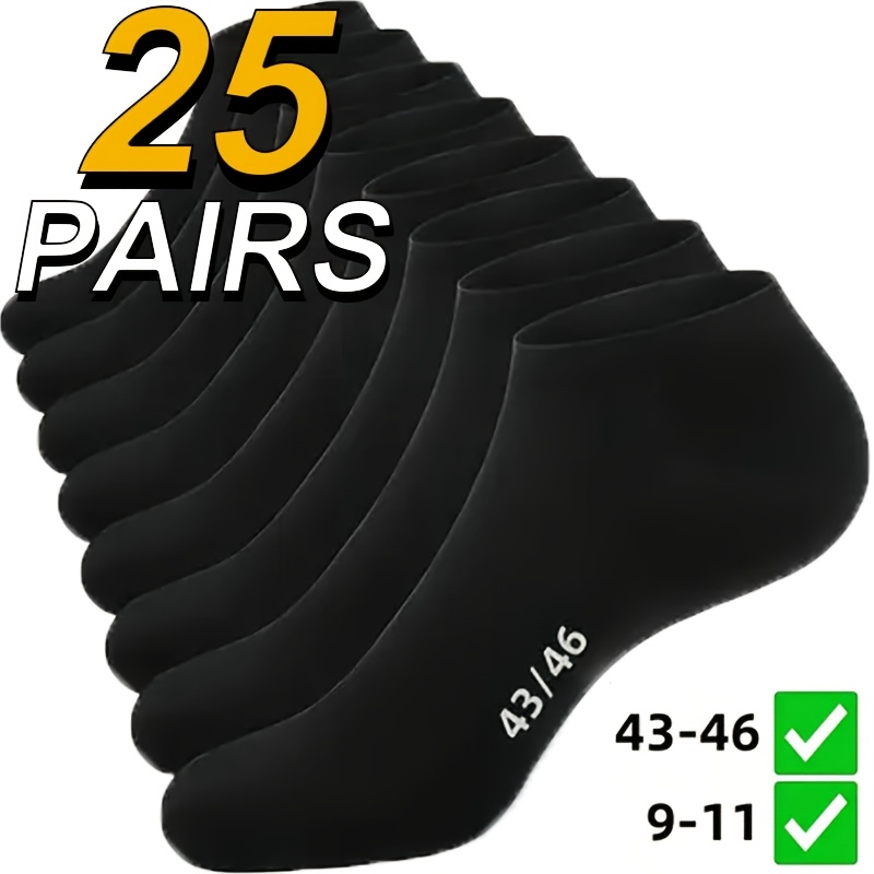 TEMU 25-pair Men's Black Dress Short Socks, Polyester Business Casual Socks, Size 9-12/43-46 Us, With Elastic Cuffs And Textured Patterns, Ideal For