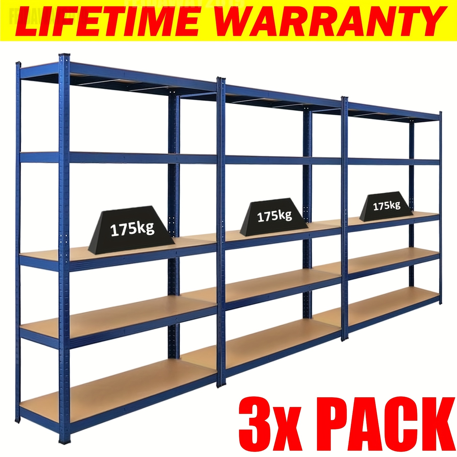 TEMU Pack Of 3 Garage Racking Units Garage Shelving 5 Tier Shelf Unit - Sturdy Metal & Mdf Construction Standing Racking Shelving Units, Heavy Duty