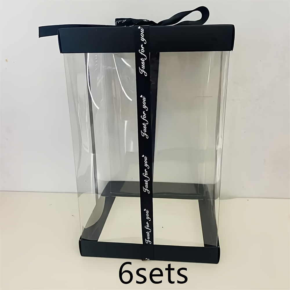 E-shop 3/6 Sets Plastik-Rosenbär Geschenkbox-Dekorationen - 24,99 cm Ohne Bären, Bunte Künstliche Rosen mit Schwarzen Bändern & Klarem Deckel, Leichte