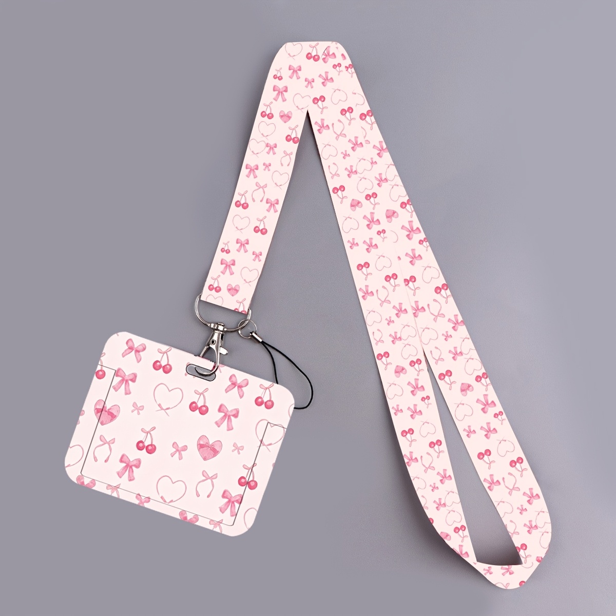 TEMU Porte-cartes d'identité 2D 1pc avec corde à nœud rose et support rigide, boîte d'étiquette horizontale, portable, convient pour , , les et