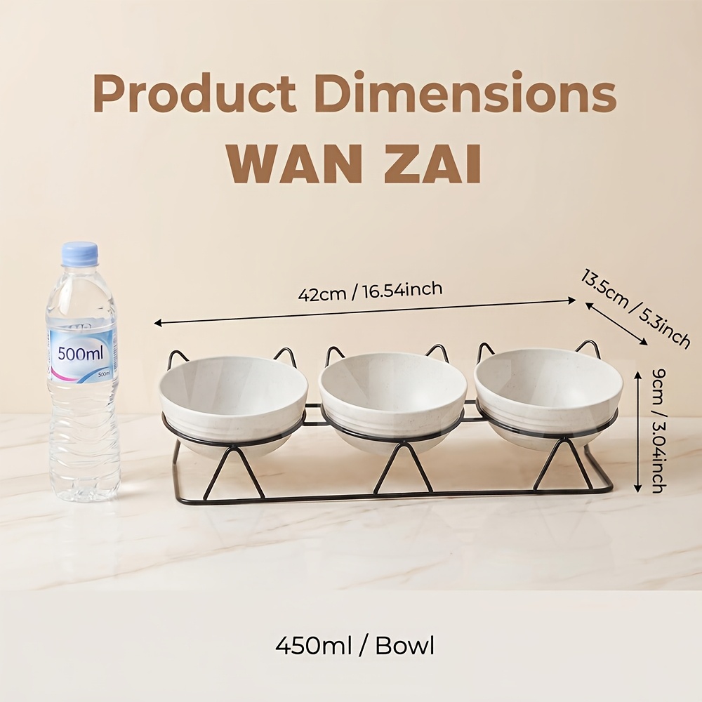 3pcs wheat straw bowls   tilted elevated cat bowls   color high   three bowl feeder anti vomiting neck protection non slip bracket   to clean large capacity multi     Product details 3